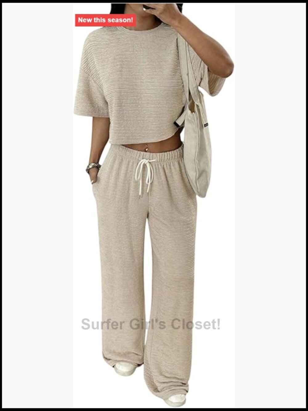 Textured Crop Top & Baggy Sweatpants Set, 2 Piece Outfit, Soft Lightweight